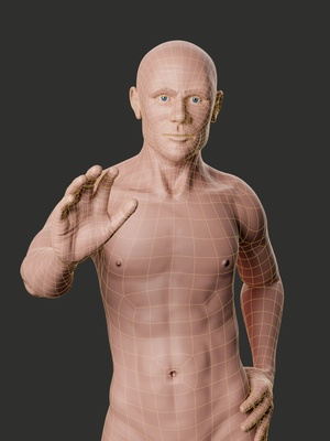 male character topology rendered with Blender and Cycles