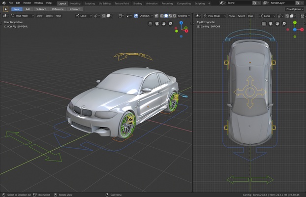 Side view and top view of the generated rig