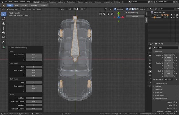 Operator parameters panel when adding a car deformation rig