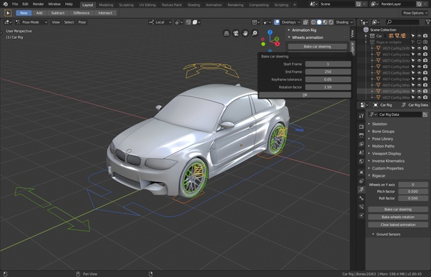 Parameters panel for bake car steering