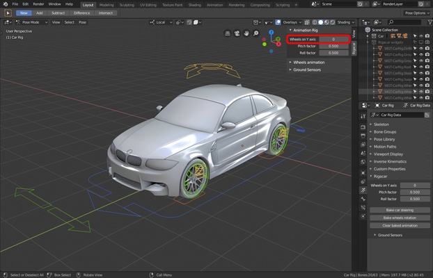 Activating the rotation of the wheels for motion along the Y axis